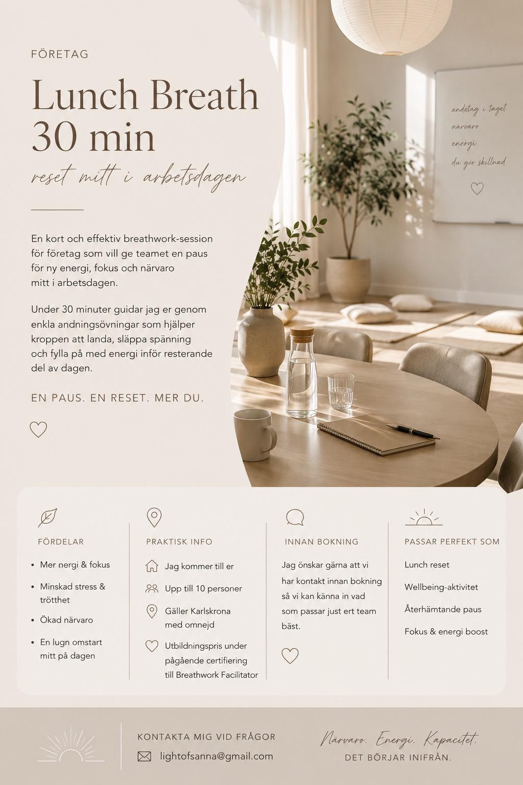 Breathwork lunch för företag 30 min