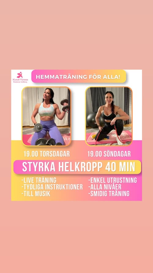 Hemmaträning LIVE Helkropp styrka 40 min torsdagar kl 19.00